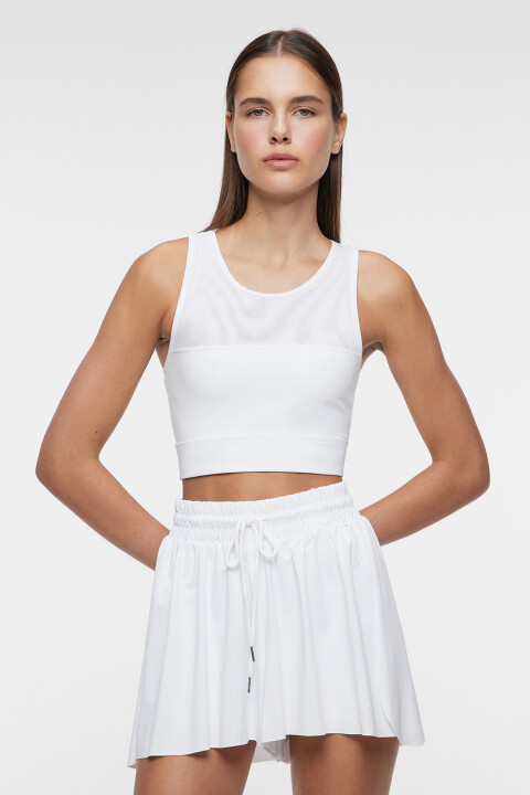 

Майка-топ спортивная укороченная с сетчатой вставкой, Белый, Майка-топ спортивная укороченная с сетчатой вставкой