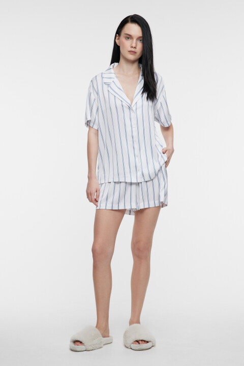 

Блузка-рубашка oversize домашняя с коротким рукавом, Голубой, Блузка-рубашка oversize домашняя с коротким рукавом