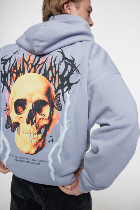 

Толстовка oversize хлопковая с черепом на спине, Серый, Толстовка oversize хлопковая с черепом на спине