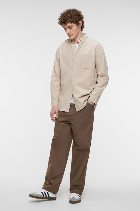 Рубашка прямая джинсовая с нагрудным карманом, Бежевый, Рубашка прямая джинсовая с нагрудным карманом