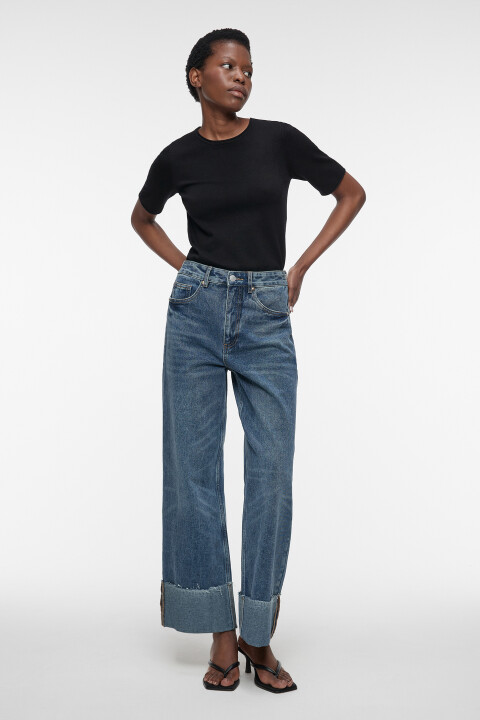 

Джинсы-трубы wide leg с широкими подворотами, Голубой, Джинсы-трубы wide leg с широкими подворотами