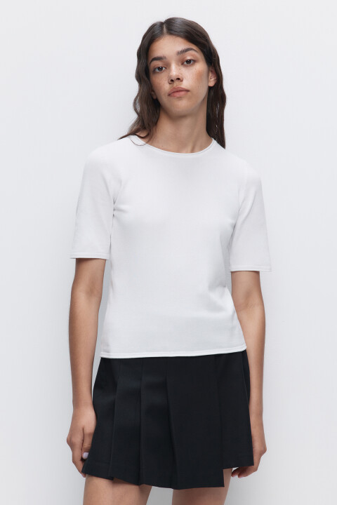 

Джемпер вискозный облегающий с короткими рукавами, Белый, Джемпер вискозный облегающий с короткими рукавами