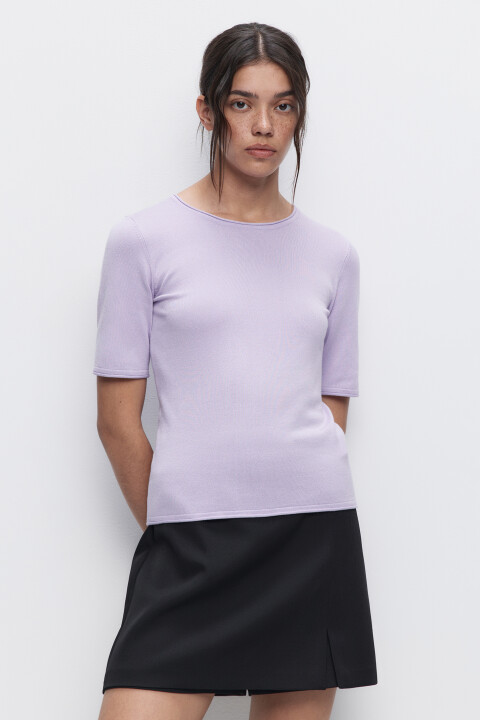 

Джемпер вискозный облегающий с короткими рукавами, Сиреневый, Джемпер вискозный облегающий с короткими рукавами