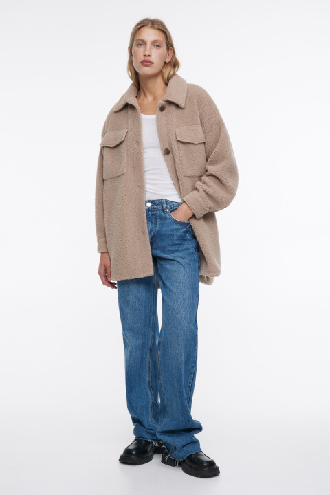 

Куртка-рубашка oversize удлиненная из экомеха, Коричневый, Куртка-рубашка oversize удлиненная из экомеха