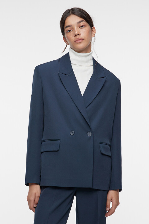 

Пиджак свободный двубортный из костюмной ткани, Синий, Пиджак свободный двубортный из костюмной ткани