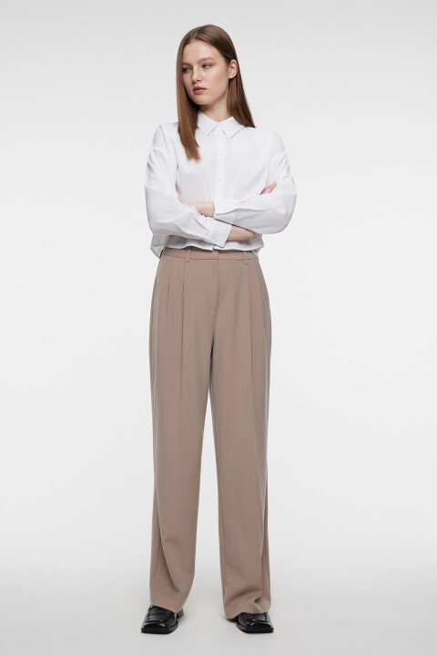 

Брюки широкие костюмные с высокой посадкой, Бежевый, Брюки широкие костюмные с высокой посадкой