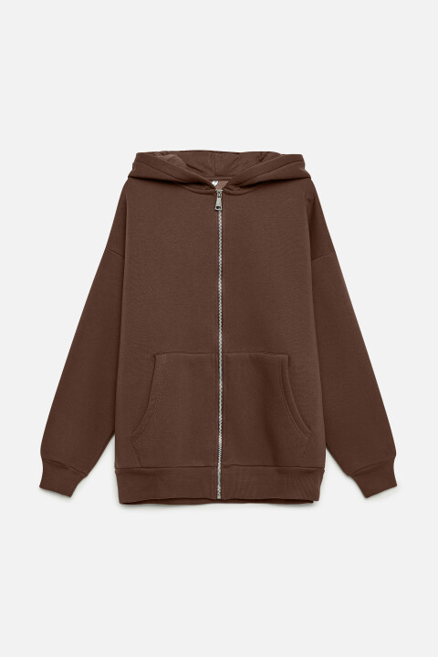 

Толстовка oversize хлопковая на молнии с капюшоном, Коричневый, Толстовка oversize хлопковая на молнии с капюшоном
