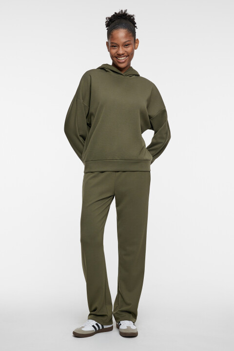 

Брюки прямые трикотажные с поясом на резинке, Зеленый, Брюки прямые трикотажные с поясом на резинке