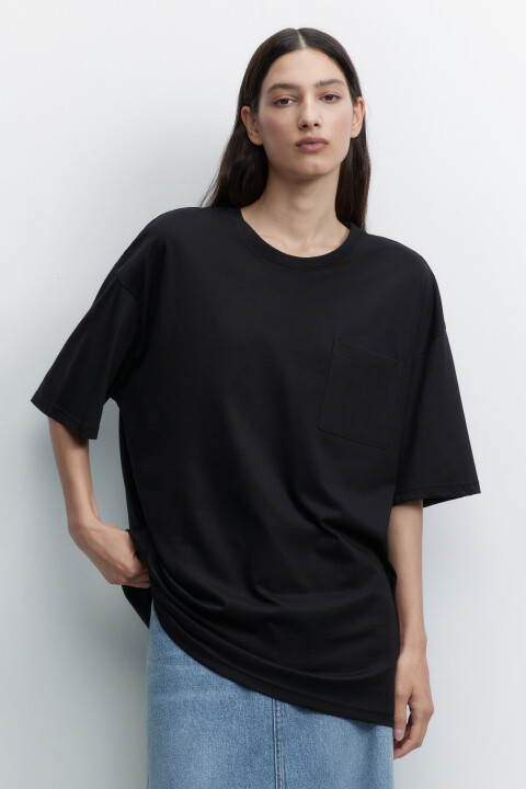 

Футболка oversize удлиненная с нагрудным карманом, Черный, Футболка oversize удлиненная с нагрудным карманом