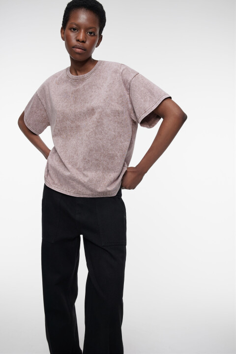 

Футболка oversize хлопковая с вареным эффектом, Коричневый, Футболка oversize хлопковая с вареным эффектом