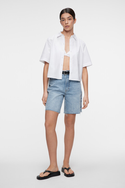 

Блузка-рубашка прямая укороченная из хлопка, Белый, Блузка-рубашка прямая укороченная из хлопка