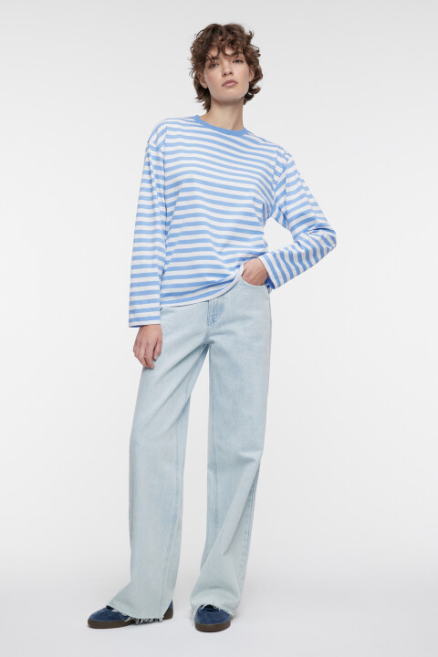 

Лонгслив свободный хлопковый с принтом в полоску, Голубой, Лонгслив свободный хлопковый с принтом в полоску