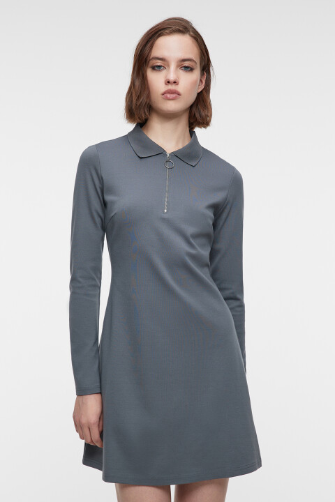 

Платье мини приталенное вискозное с отложным воротником, Серый, Платье мини приталенное вискозное с отложным воротником