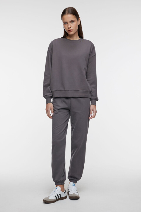 

Брюки-джоггеры хлопковые с высокой посадкой, Серый, Брюки-джоггеры хлопковые с высокой посадкой