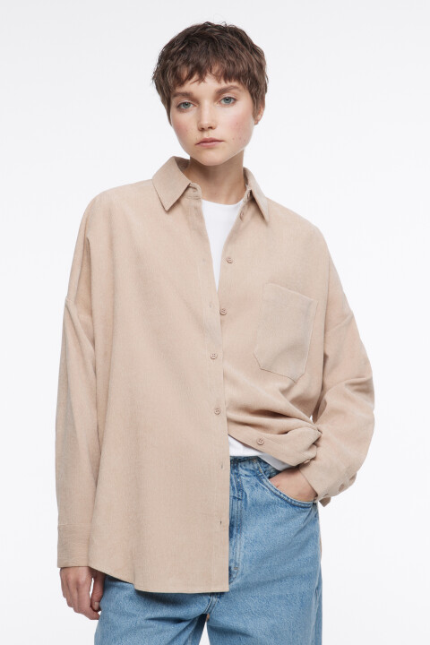 

Рубашка oversize вельветовая с нагрудным карманом, Бежевый, Рубашка oversize вельветовая с нагрудным карманом