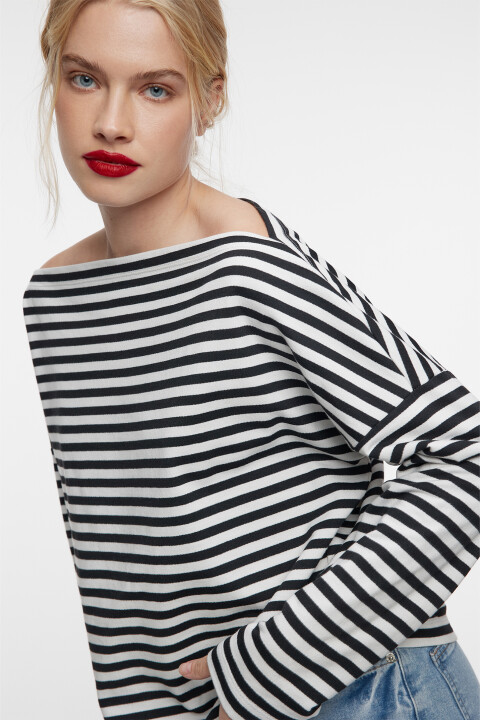 

Лонгслив-тельняшка oversize хлопковый в полоску, Белый, Лонгслив-тельняшка oversize хлопковый в полоску