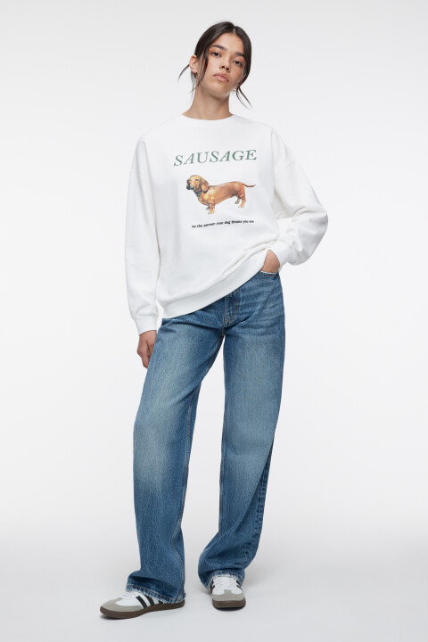 джемпер женский Свитшот oversize хлопковый утепленный с принтом и надписью Befree