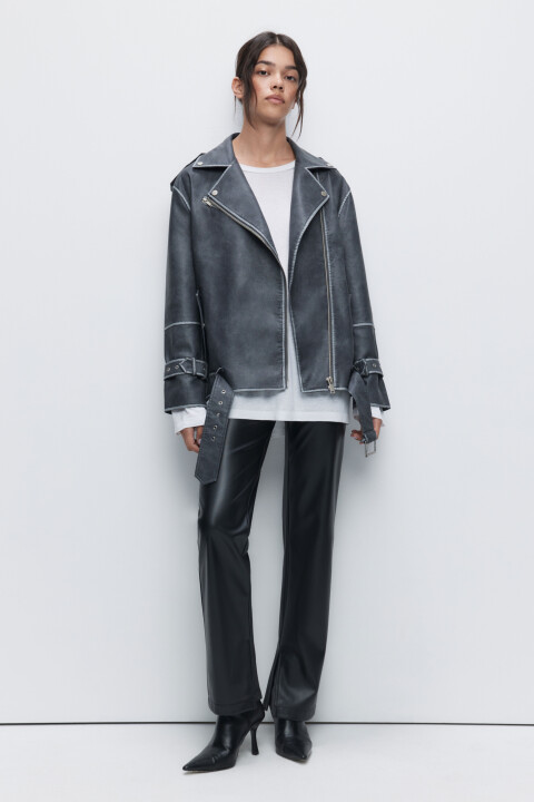 

Куртка-косуха oversize с состаренным эффектом, Серый, Куртка-косуха oversize с состаренным эффектом