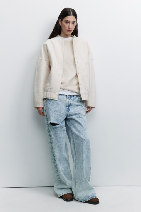 

Куртка-бомбер oversize из драповой ткани, Бежевый, Куртка-бомбер oversize из драповой ткани