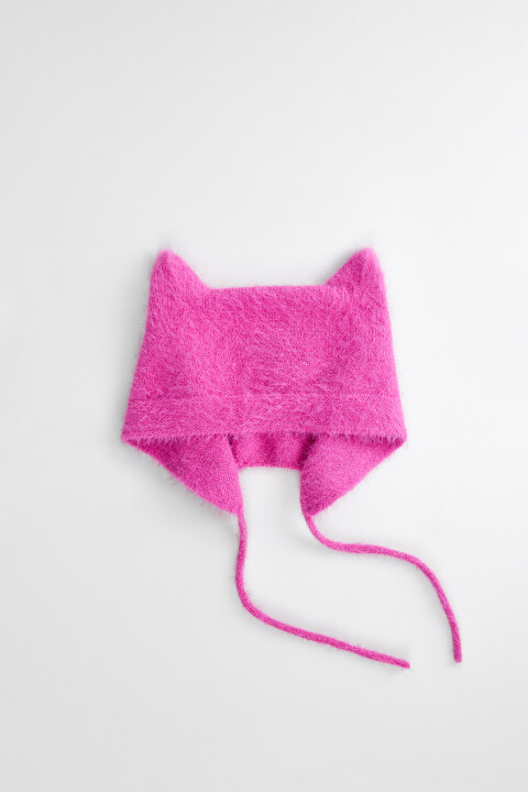 

Шапка-чепчик вязаная с ушками на завязках, Розовый, Шапка-чепчик вязаная с ушками на завязках