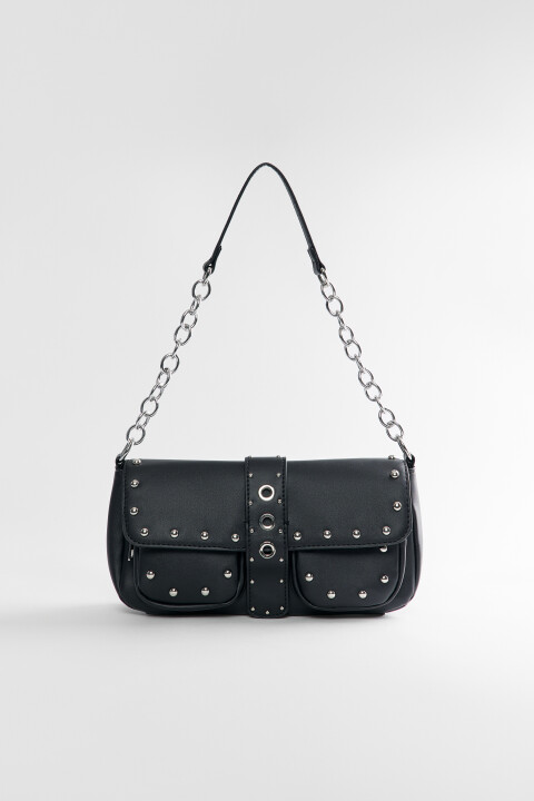 

Сумка на плечо с цепочкой и металлическими заклепками, Черный, Сумка на плечо с цепочкой и металлическими заклепками