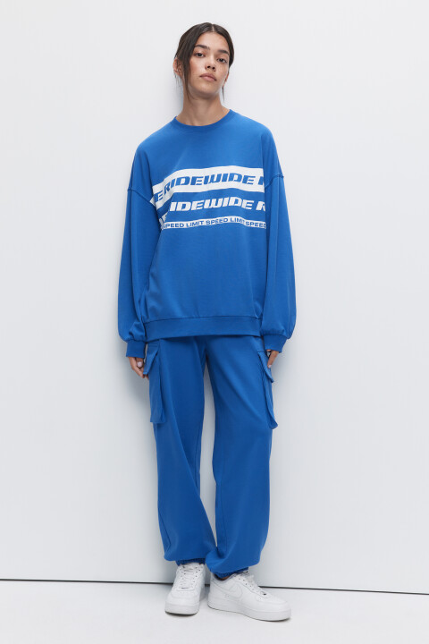

Свитшот oversize хлопковый со спортивным принтом, Синий, Свитшот oversize хлопковый со спортивным принтом