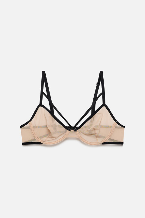 

Бюстгальтер-бра сетчатый со стрепами на груди, Бежевый, Бюстгальтер-бра сетчатый со стрепами на груди
