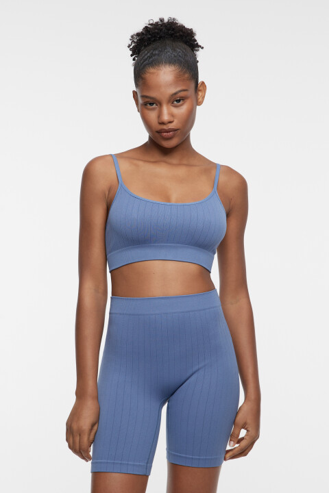 

Топ-бюстгальтер домашний в рубчик на тонких бретелях, Голубой, Топ-бюстгальтер домашний в рубчик на тонких бретелях