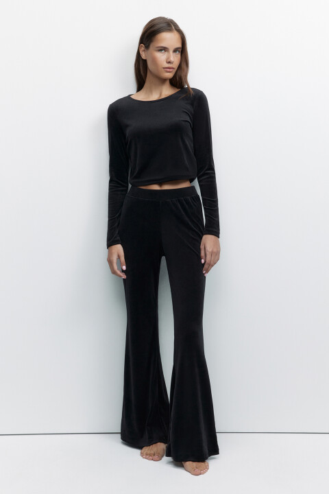 

Лонгслив домашний укороченный из бархатной ткани, Черный, Лонгслив домашний укороченный из бархатной ткани