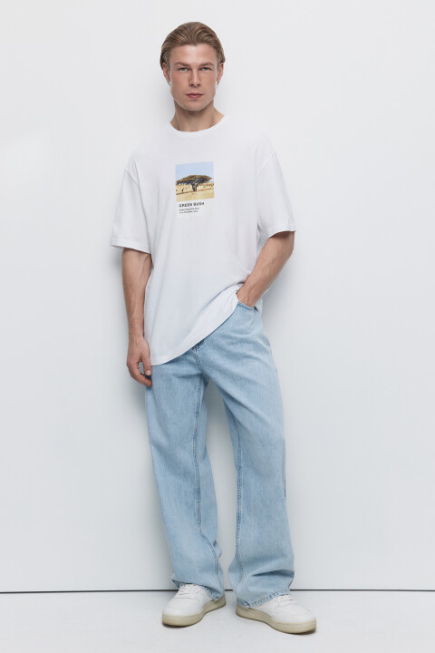 

Футболка oversize хлопковая с принтом, Белый, Футболка oversize хлопковая с принтом