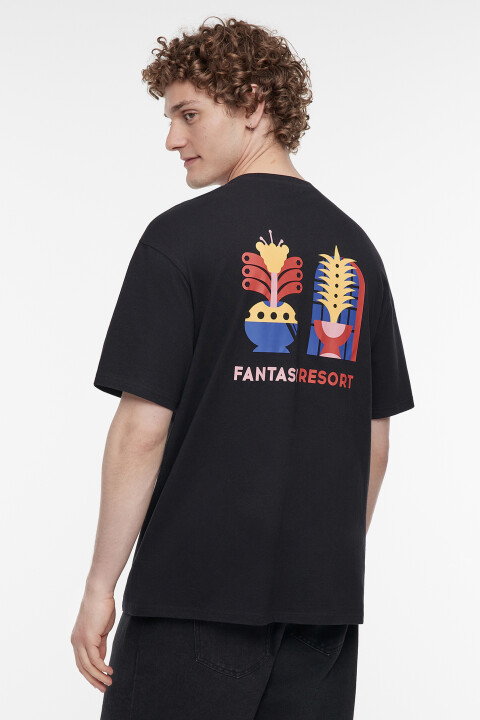 

Футболка хлопковая свободная с летним принтом, Черный, Футболка хлопковая свободная с летним принтом