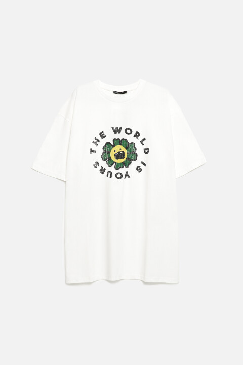 

Футболка oversize хлопковая с принтом, Белый, Футболка oversize хлопковая с принтом