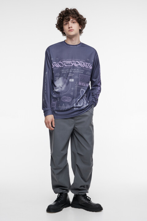 

Свитшот oversize тонкий с принтом и надписями, Фиолетовый, Свитшот oversize тонкий с принтом и надписями