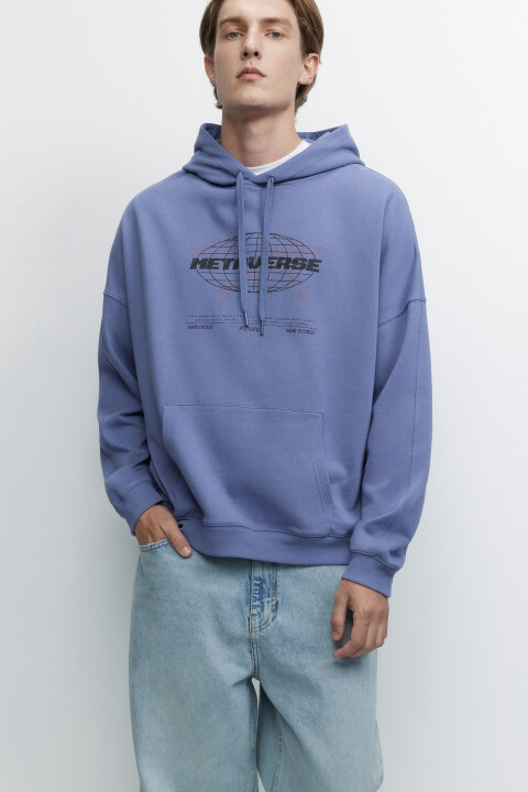 

Худи oversize хлопковая с капюшоном и принтом, Сиреневый, Худи oversize хлопковая с капюшоном и принтом