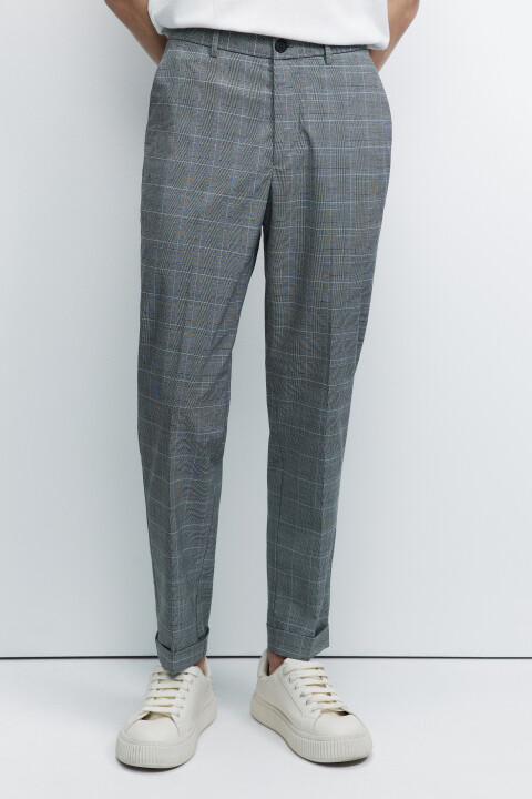 

Брюки slim костюмные зауженные с принтом в клетку, Серый, Брюки slim костюмные зауженные с принтом в клетку