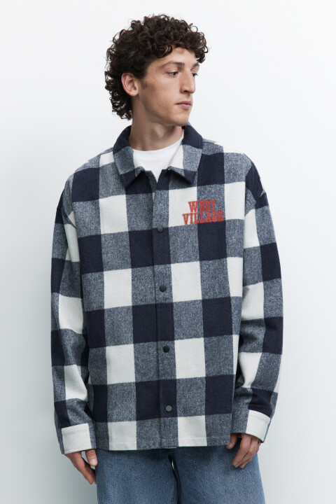 

Рубашка oversize с принтом в клетку и надписью, Бежевый, Рубашка oversize с принтом в клетку и надписью