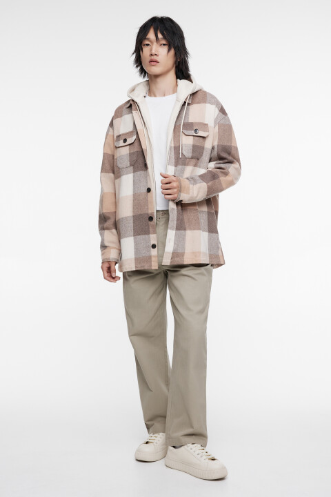 

Рубашка oversize фланелевая с принтом в клетку, Коричневый, Рубашка oversize фланелевая с принтом в клетку