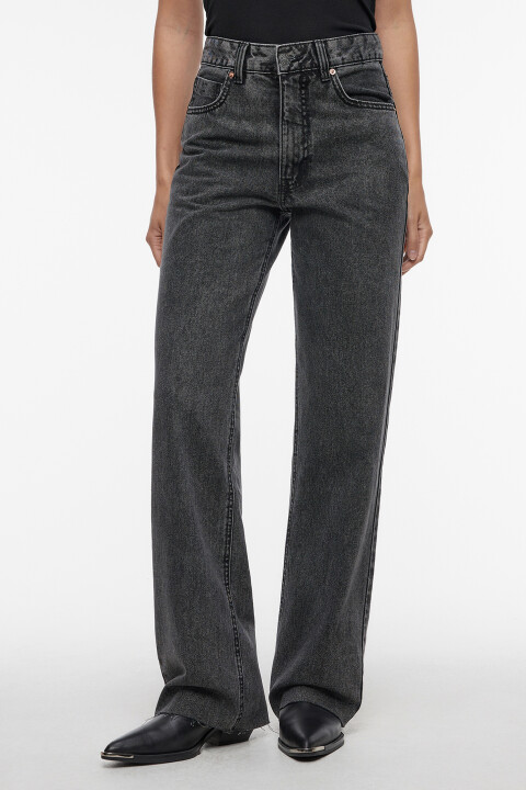 Джинсы широкие с высокой посадкой и открытыми срезами, Серый, Джинсы широкие с высокой посадкой и открытыми срезами