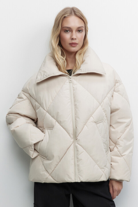 

Куртка стеганая утепленная с высоким воротником-стойкой, Бежевый, Куртка стеганая утепленная с высоким воротником-стойкой