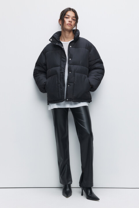 

Куртка oversize короткая стеганая с воротником-стойкой, Черный, Куртка oversize короткая стеганая с воротником-стойкой