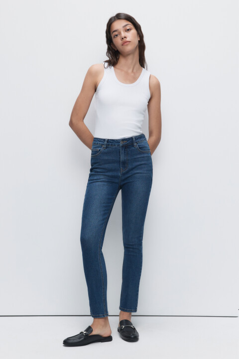 

Джинсы slim зауженные с высокой посадкой, Синий, Джинсы slim зауженные с высокой посадкой