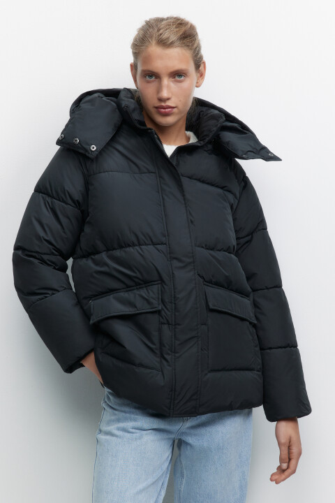 

Куртка oversize стеганая утепленная с капюшоном, Синий, Куртка oversize стеганая утепленная с капюшоном