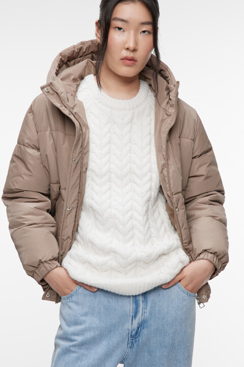 

Куртка короткая стеганая с капюшоном и воротником, Коричневый, Куртка короткая стеганая с капюшоном и воротником