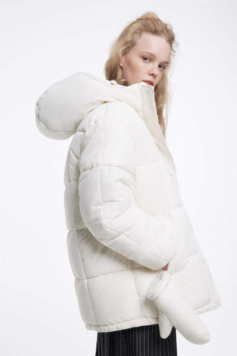 

Куртка стеганая с капюшоном и варежками, Молочный, Куртка стеганая с капюшоном и варежками