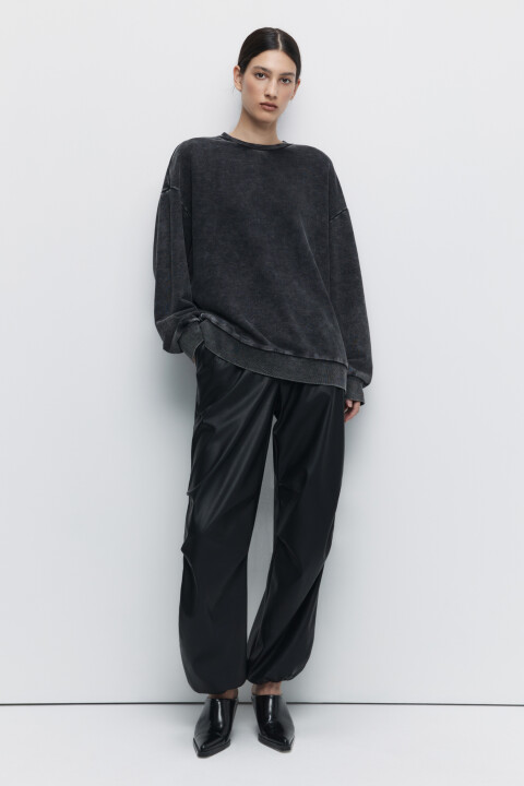

Свитшот oversize хлопковый с вареным эффектом, Серый, Свитшот oversize хлопковый с вареным эффектом