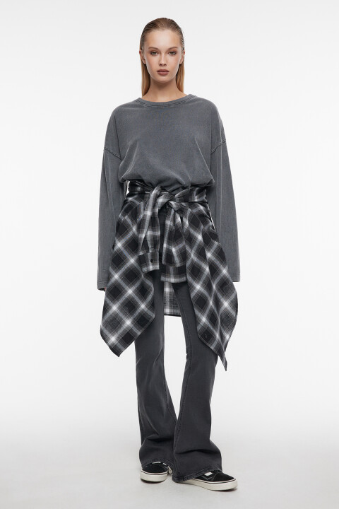 

Лонгслив oversize хлопковый с вареным эффектом, Серый, Лонгслив oversize хлопковый с вареным эффектом