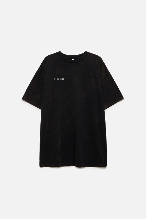 

Футболка oversize с вареным эффектом и принтом, Черный, Футболка oversize с вареным эффектом и принтом