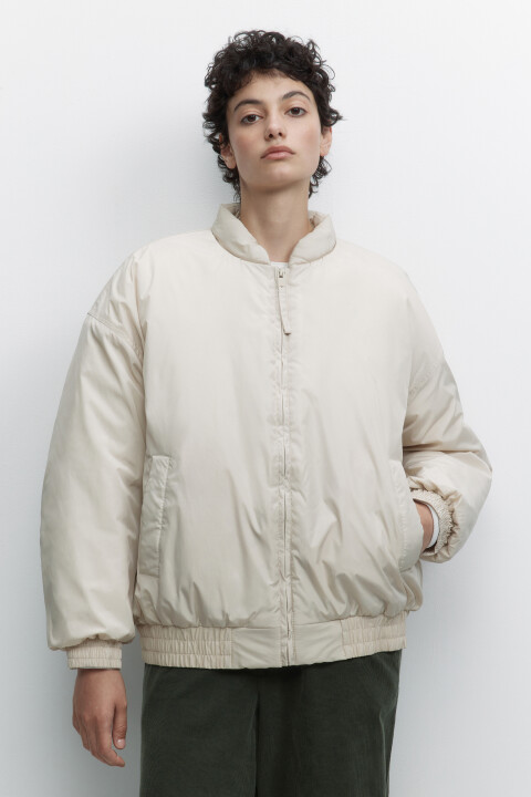 

Куртка-бомбер oversize утепленная с коротким воротником, Бежевый, Куртка-бомбер oversize утепленная с коротким воротником