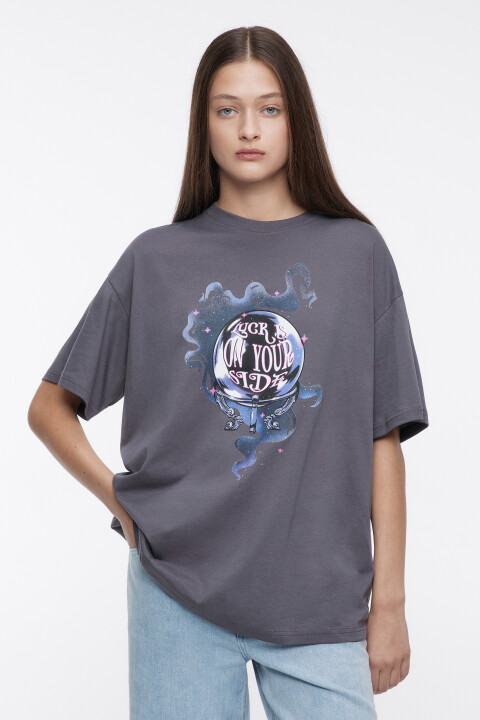 

Футболка oversize с принтом в колдовском стиле, Серый, Футболка oversize с принтом в колдовском стиле