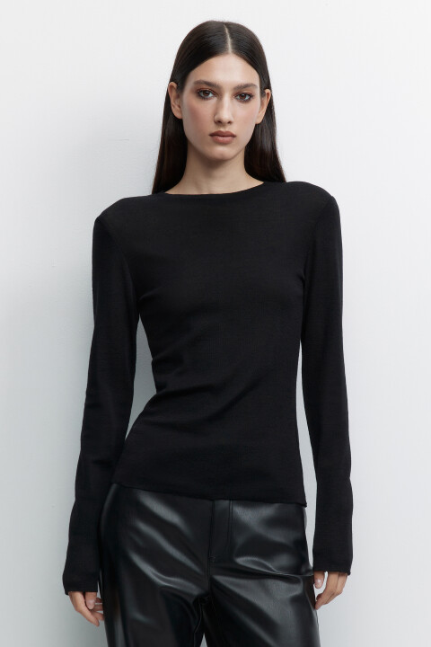 

Лонгслив облегающий премиум из лиоцелла и шерсти, Черный, Лонгслив облегающий премиум из лиоцелла и шерсти